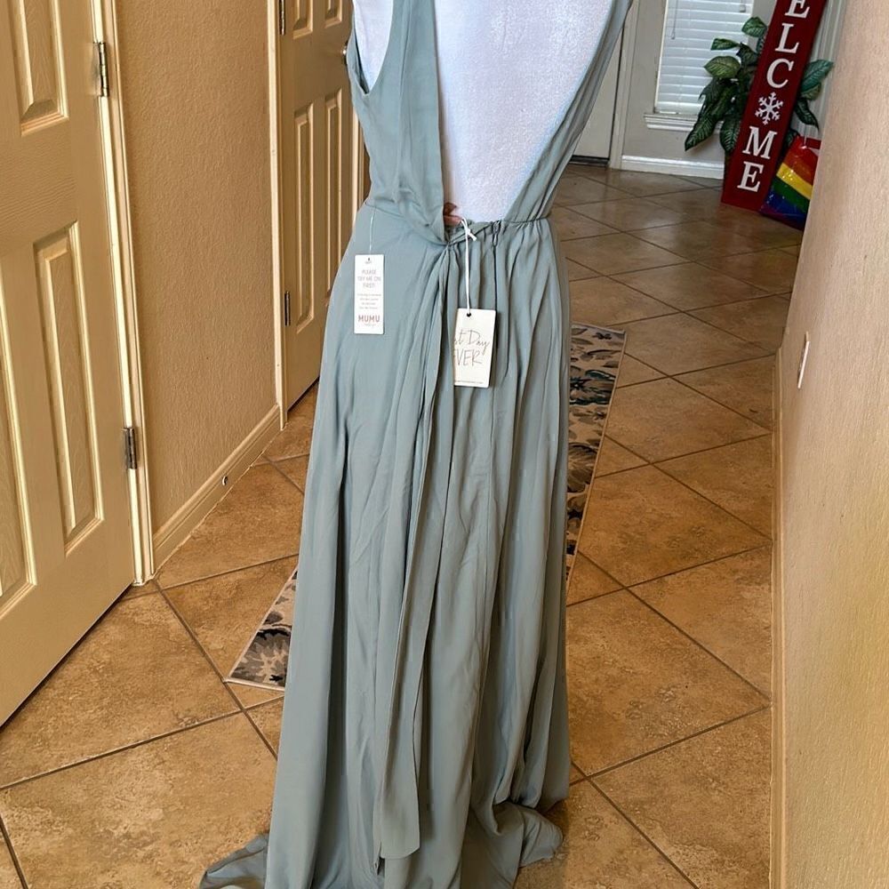 Show Me Your Mumu Womens Small Jen Maxi Dress Bridesmaid Open Back Green NWT - Picture 7 of 8